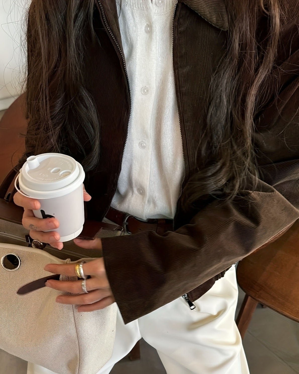 OLANE Zip Up Corduroy Bomber Jacket Coffee BrownSJacket
