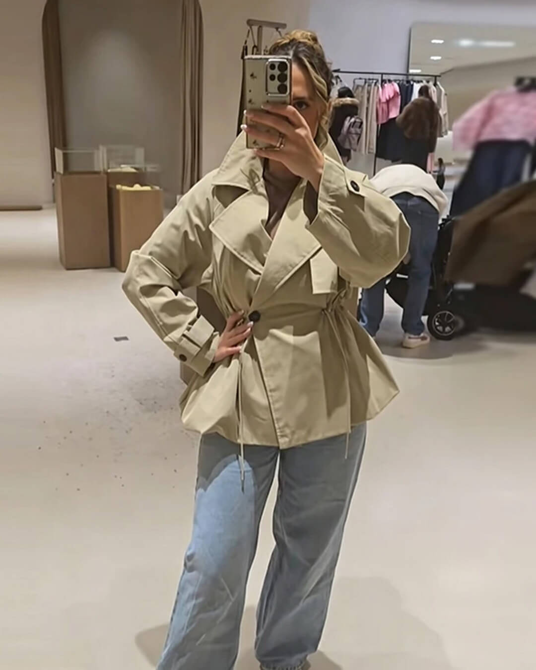 Trench-coat à col à revers et cordon de serrage