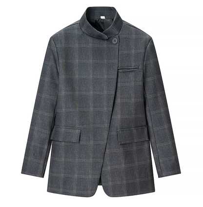 Blazer chic à carreaux col montant
