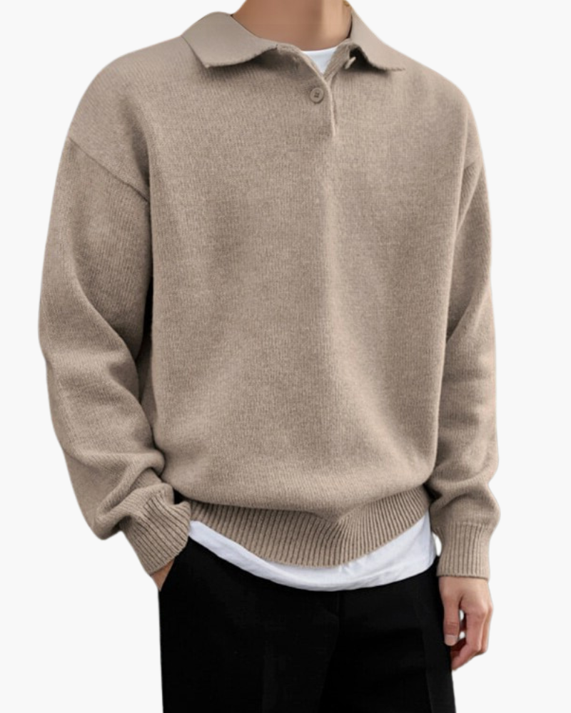 Men's Polo Sweater - Soft Fine Knit Long Sleeve Sweater for Autumn & Winter