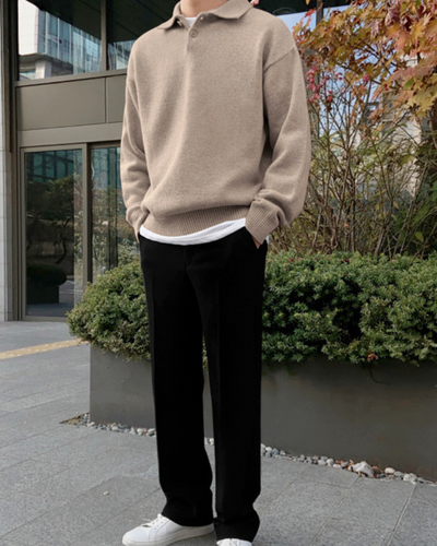 Men's Polo Sweater - Soft Fine Knit Long Sleeve Sweater for Autumn & Winter