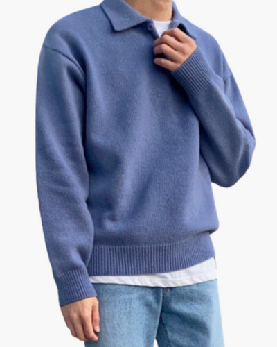 Men's Polo Sweater - Soft Fine Knit Long Sleeve Sweater for Autumn & Winter