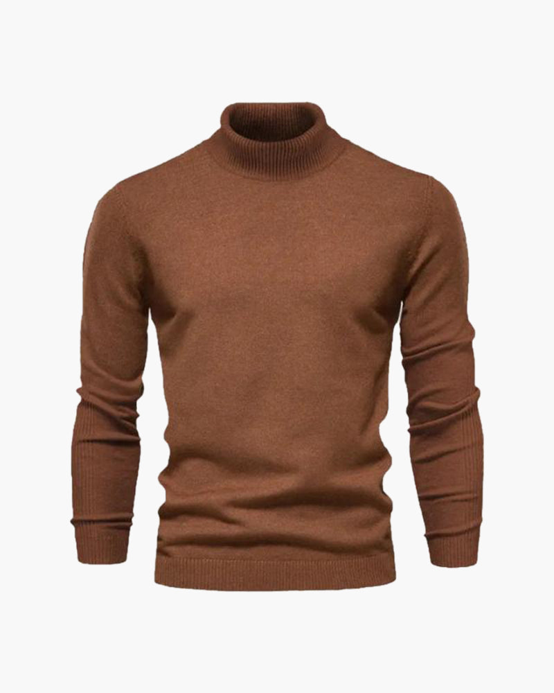 Men's Slim Fit Turtleneck Sweater - Elegant Beige Fine Knit for Business & Leisure