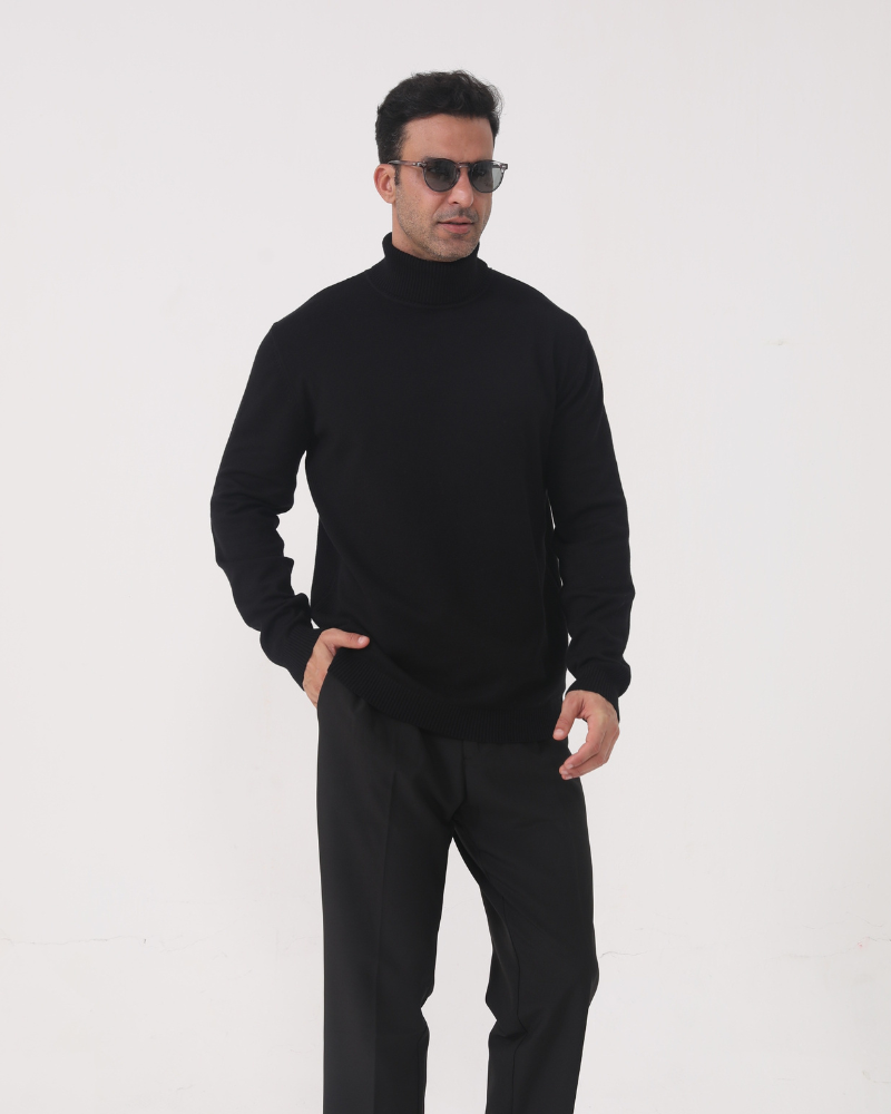 Men's Slim Fit Turtleneck Sweater - Elegant Beige Fine Knit for Business & Leisure