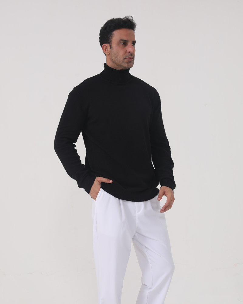Men's Slim Fit Turtleneck Sweater - Elegant Beige Fine Knit for Business & Leisure