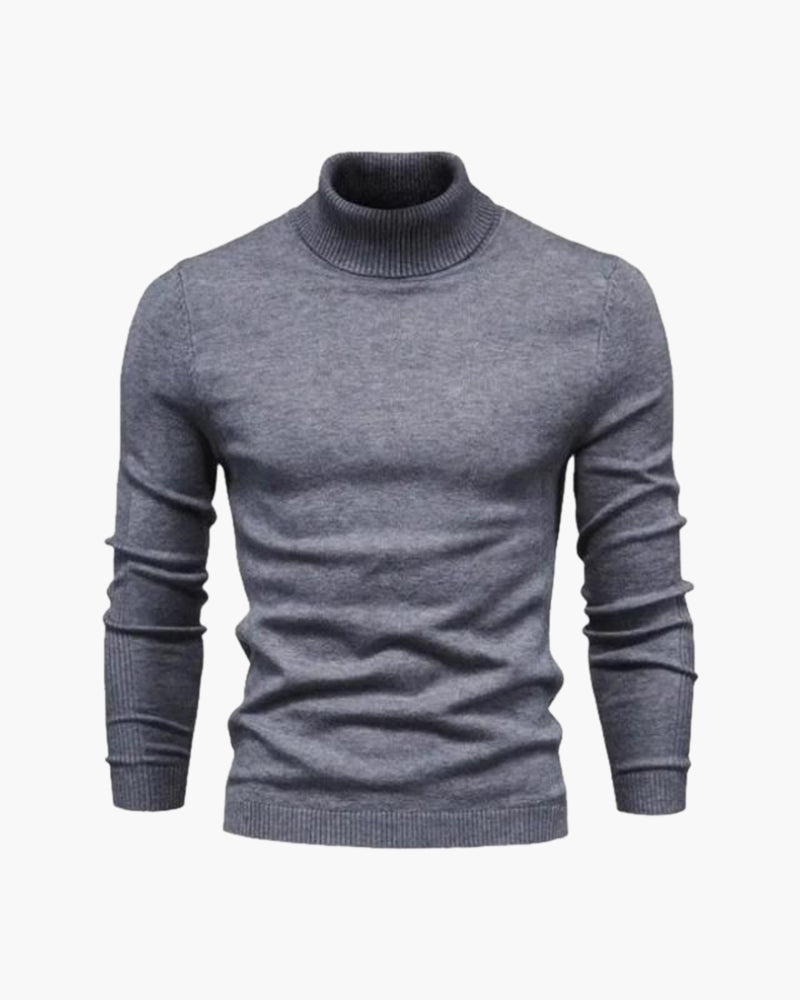 Men's Slim Fit Turtleneck Sweater - Elegant Beige Fine Knit for Business & Leisure
