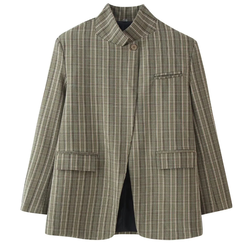 Blazer chic à carreaux col montant
