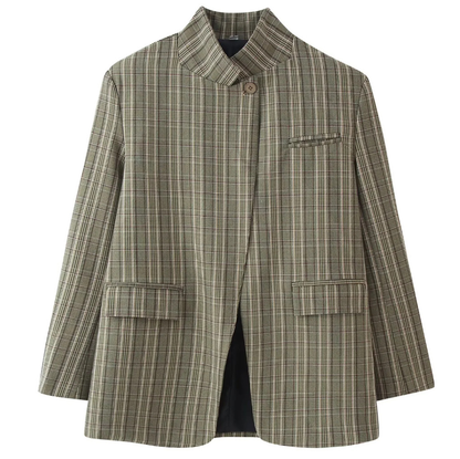 Blazer chic à carreaux col montant