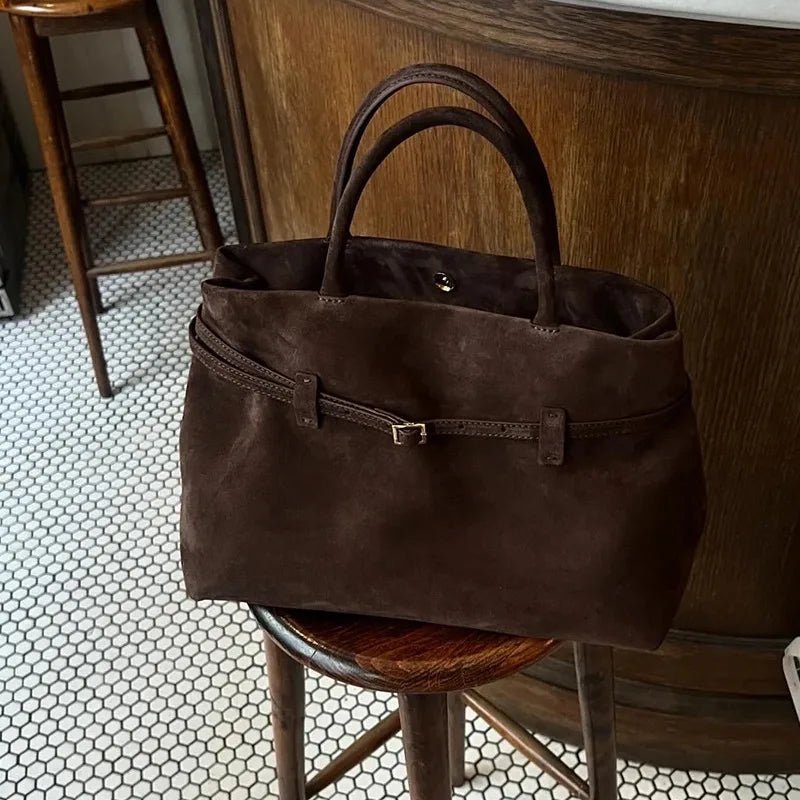 Borsa tote elegante in suede effetto ghiacciato