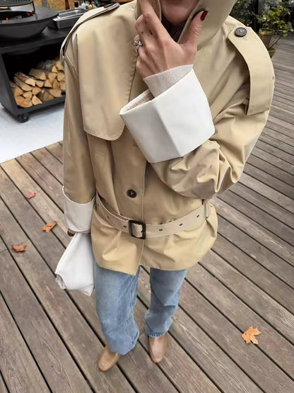 Trenchcoat mit Kontrastbündchen und Gürtel
