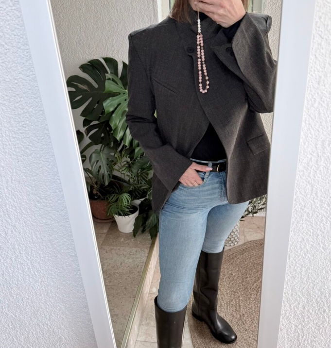 Blazer chic à carreaux col montant