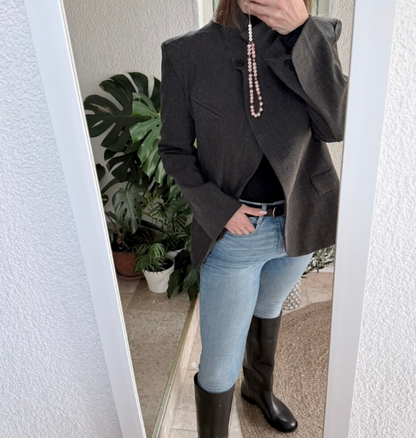 Blazer chic à carreaux col montant