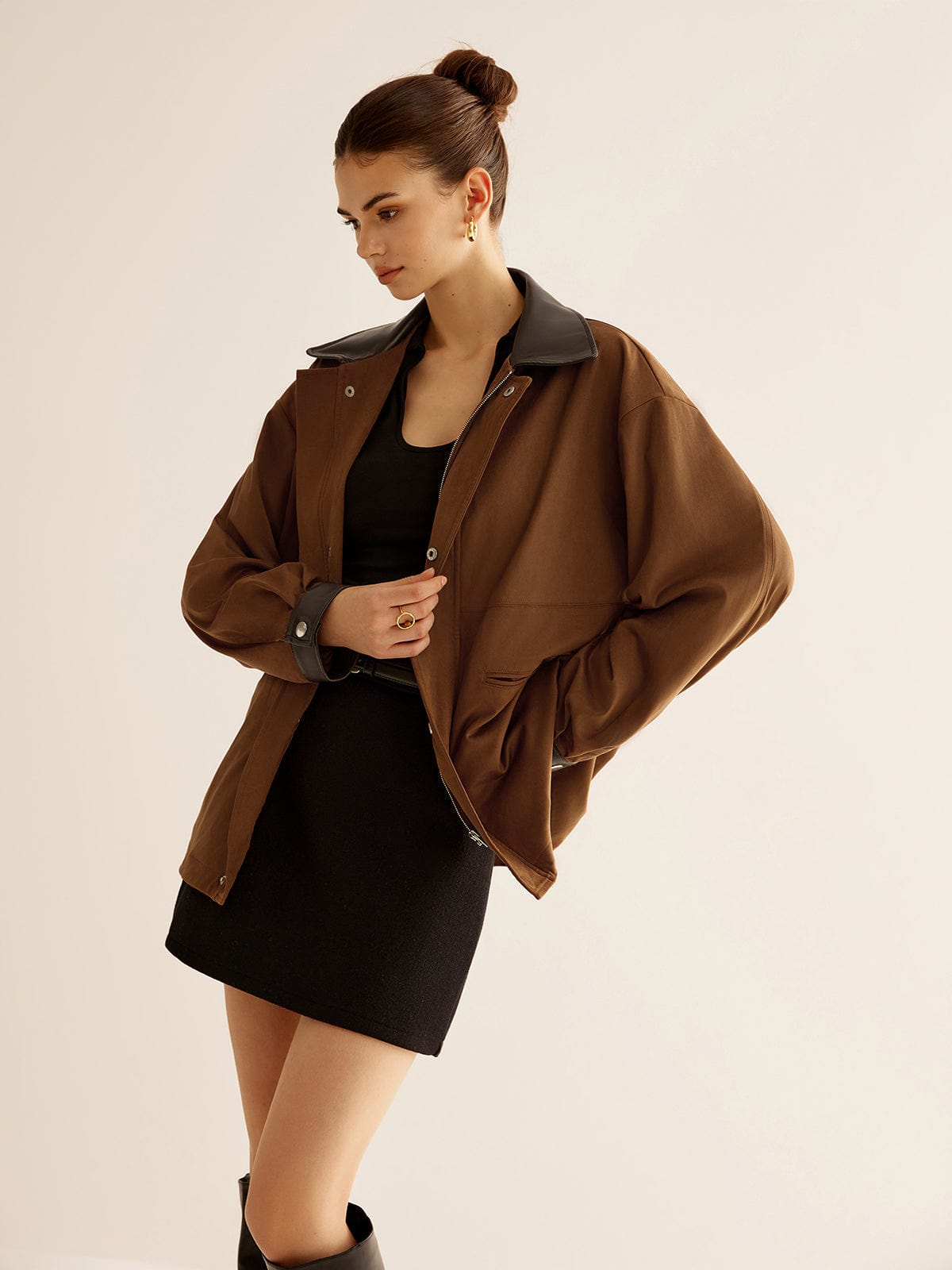 Oversized Jacket with Leather Accents