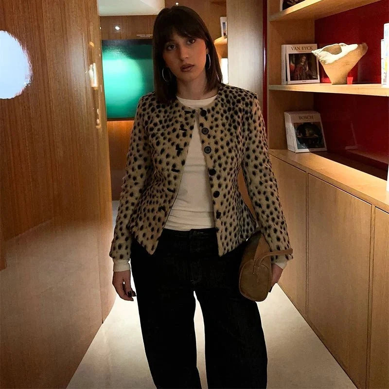 Leopard Faux Fur Cropped Jacket