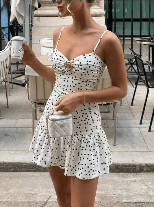 OLANE Evelyn Spaghetti Straps Polka Dot Mini Dress SWomen's Dresses