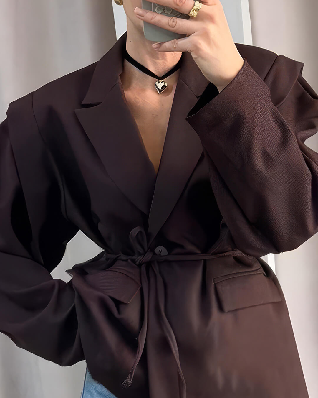 OLANE Mia Wide Sleeve Belted Blazer BrownSWomen's Coats & Jackets