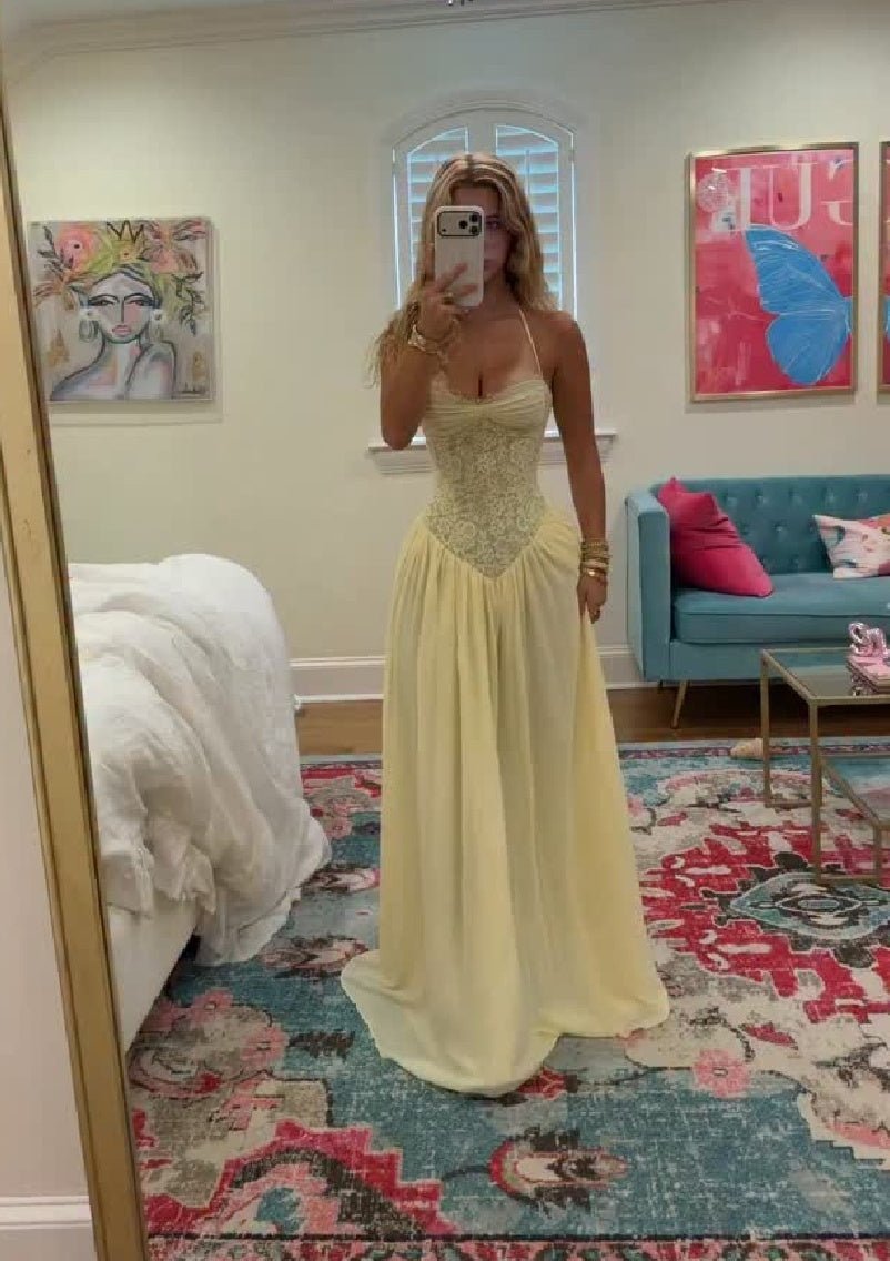OLANE Nicole Halter Corset Maxi Dress LWomen's Dresses