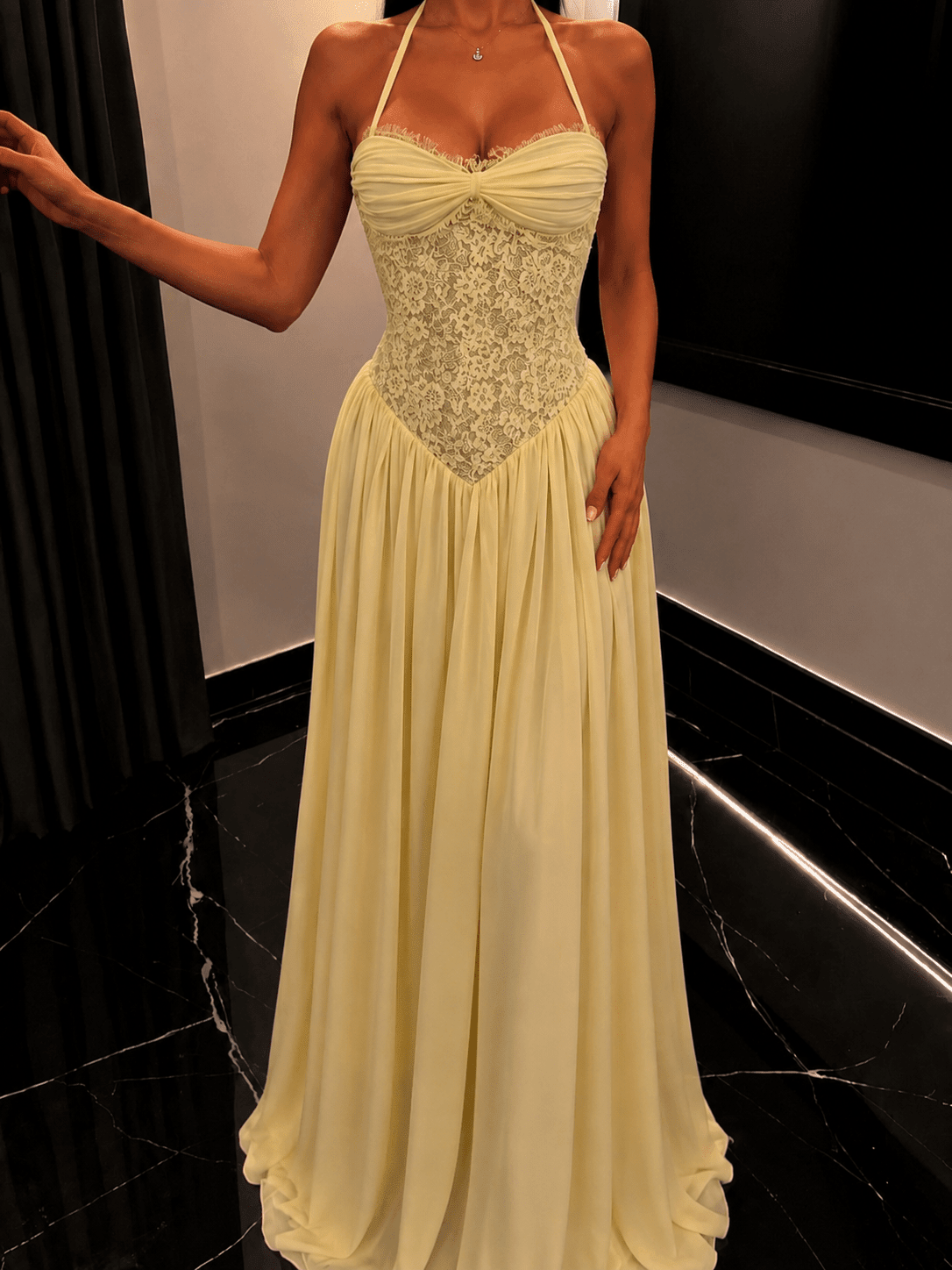 OLANE Nicole Halter Corset Maxi Dress SWomen's Dresses