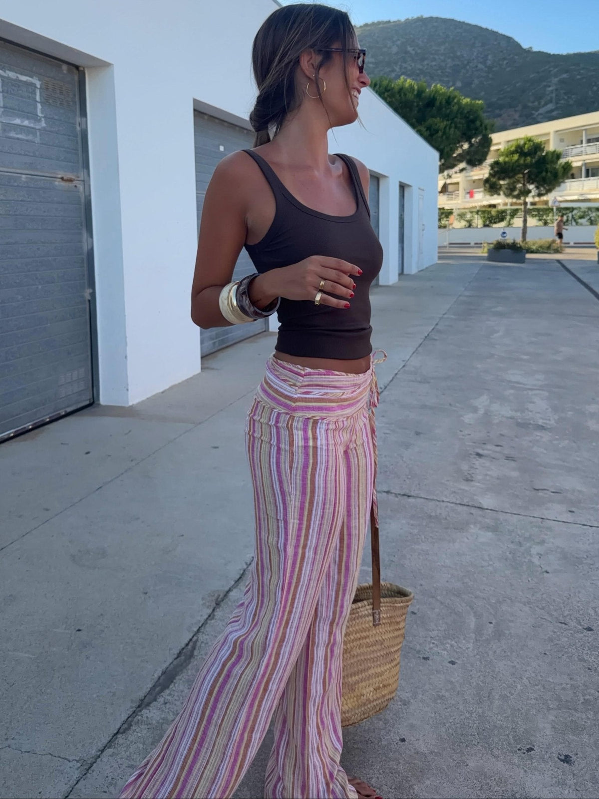 OLANE Daniela Boho Striped Palazzo Pants Orange/YellowSWomen's Bottoms