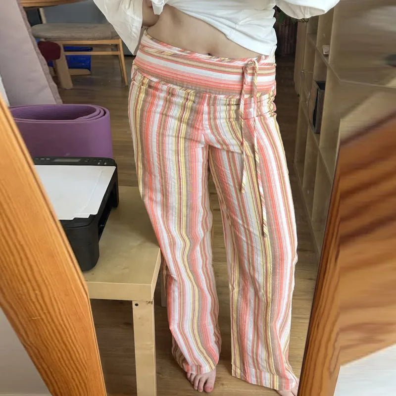 OLANE Daniela Boho Striped Palazzo Pants Orange/YellowSWomen's Bottoms