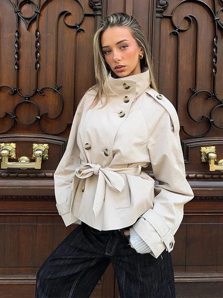 OLANE Alicia Waist-Cinching Belted Trench Coat BeigeXSWomen's Coats & Jackets