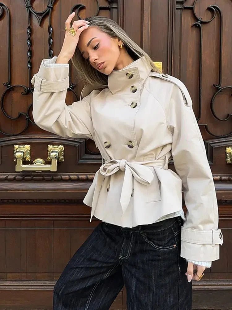 OLANE Alicia Waist-Cinching Belted Trench Coat BeigeXSWomen's Coats & Jackets