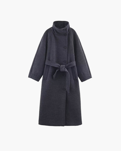 OLANE Angela Long Belted High Collar Coat GreyMWomen's Coats & Jackets