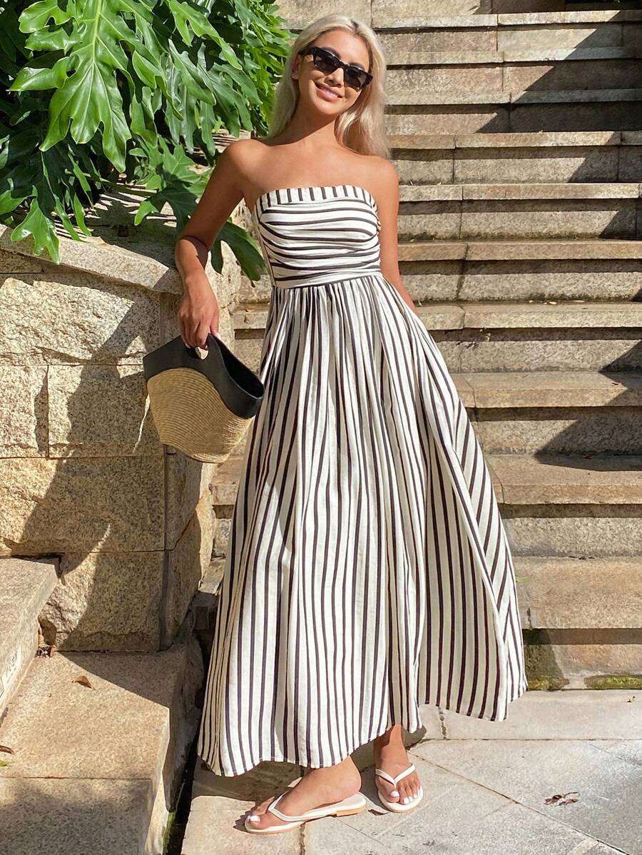 OLANE Annie Ruched Stripe Tube Dress XSDress