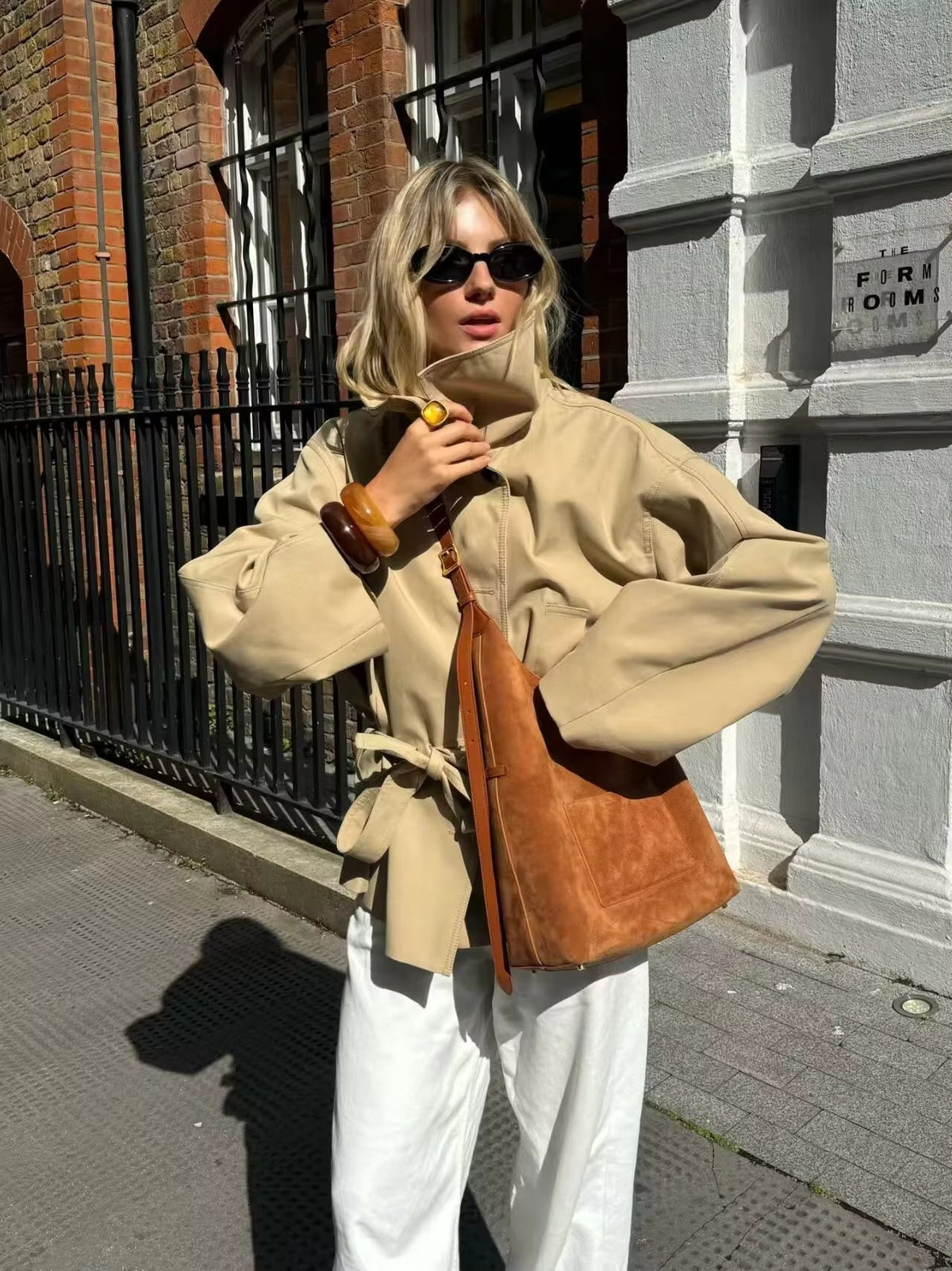 OLANE Asymmetric Button-Up Belted Trench Coat BeigeMWomen's Coats & Jackets