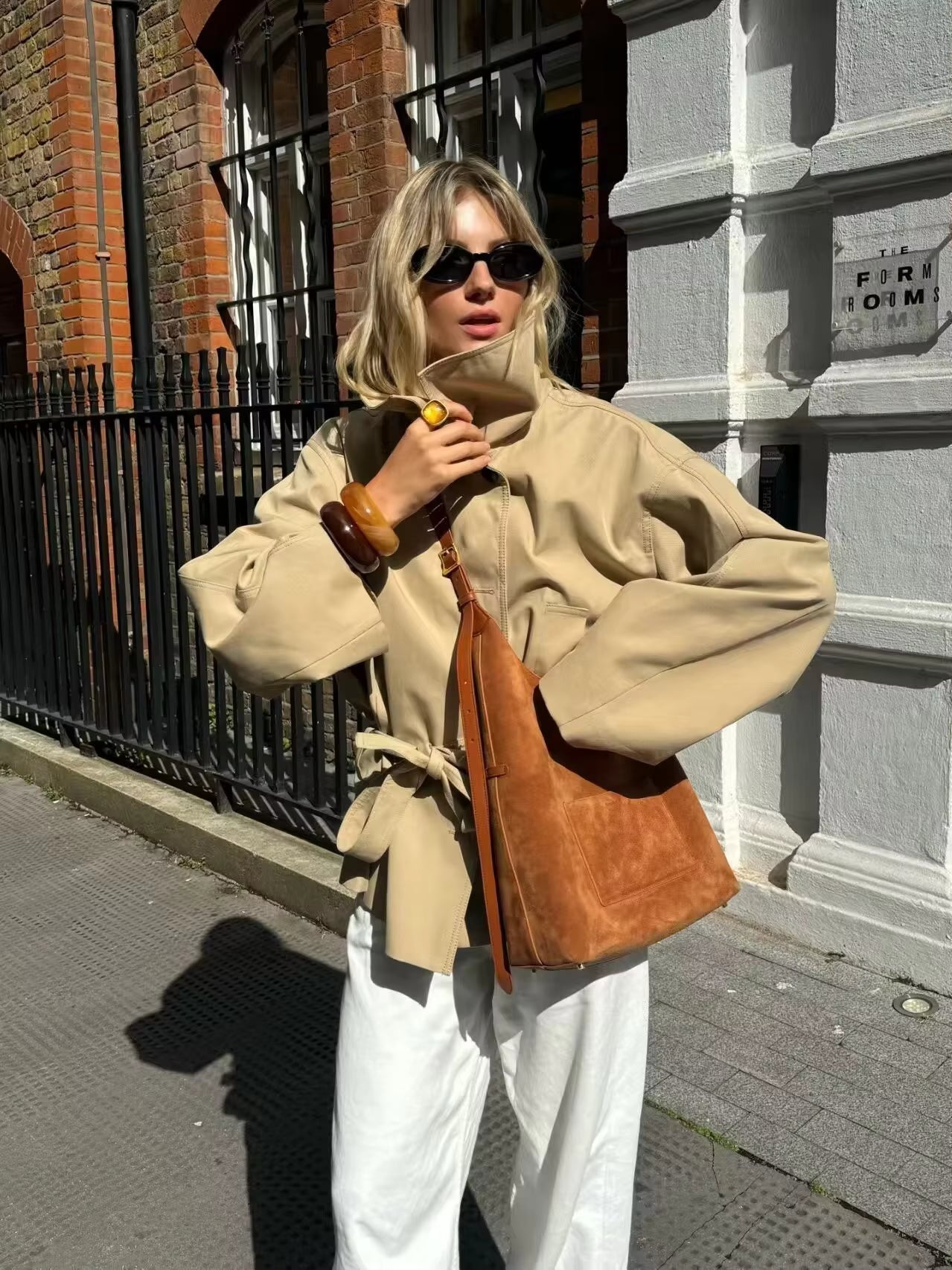 OLANE Asymmetric Button-Up Belted Trench Coat BeigeMWomen's Coats & Jackets