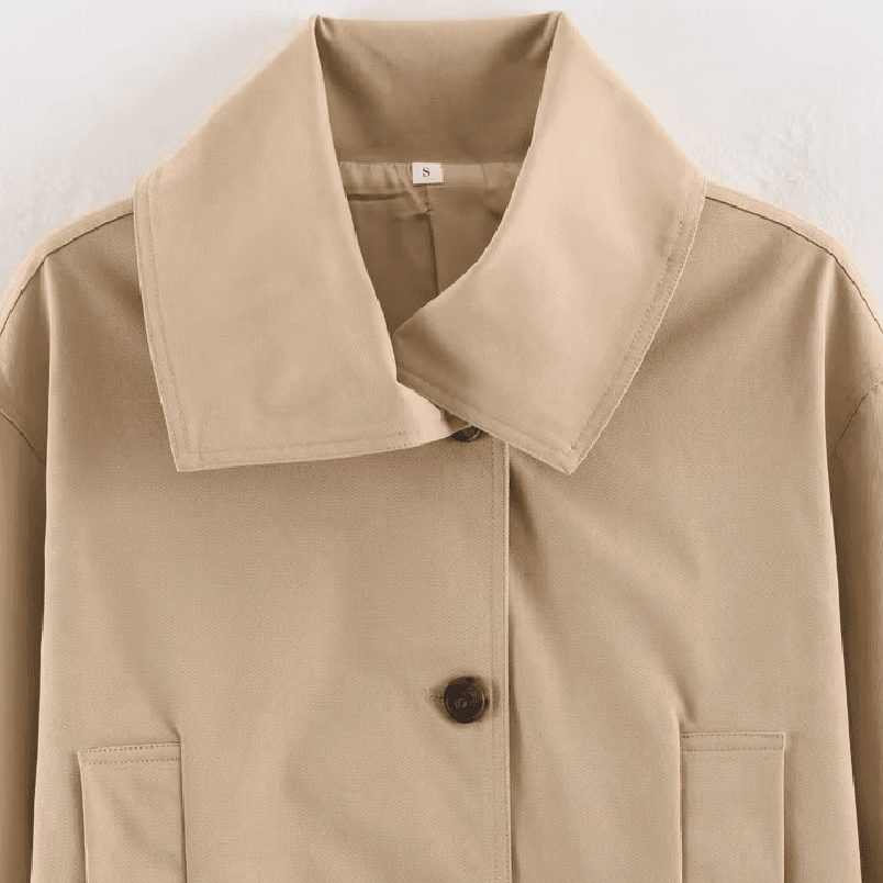 OLANE Asymmetric Button-Up Belted Trench Coat BeigeMWomen's Coats & Jackets