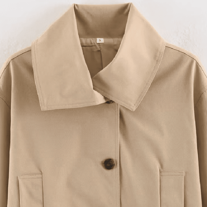 OLANE Asymmetric Button-Up Belted Trench Coat BeigeMWomen's Coats & Jackets