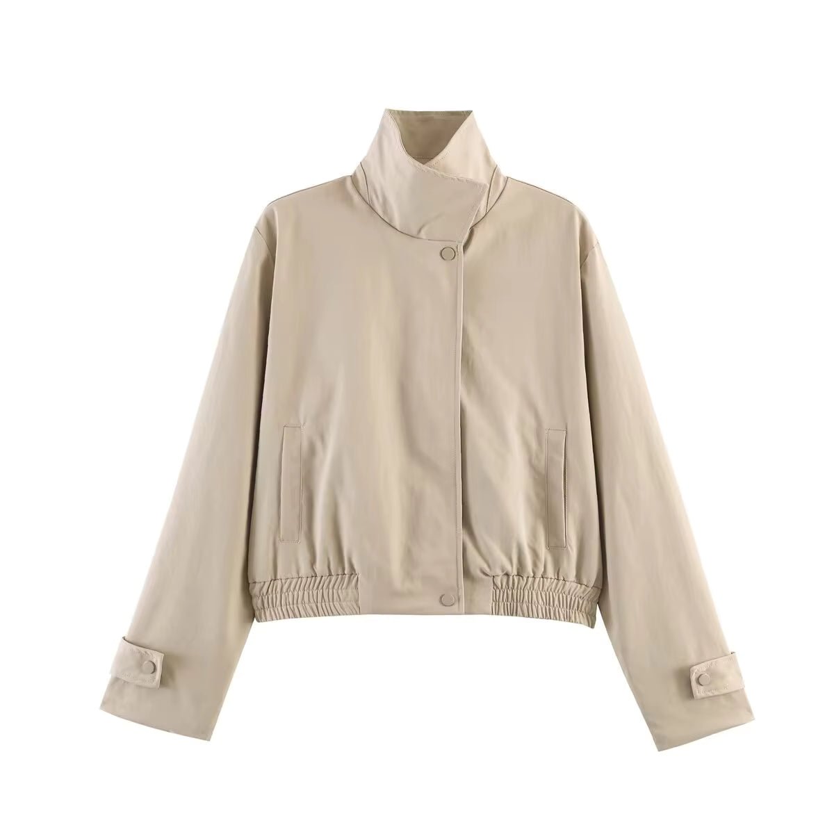 OLANE Asymmetrical Zip High Neck Jacket BeigeMWomen's Coats & Jackets