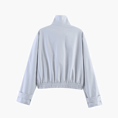 OLANE Asymmetrical Zip High Neck Jacket Light BlueSWomen's Coats & Jackets