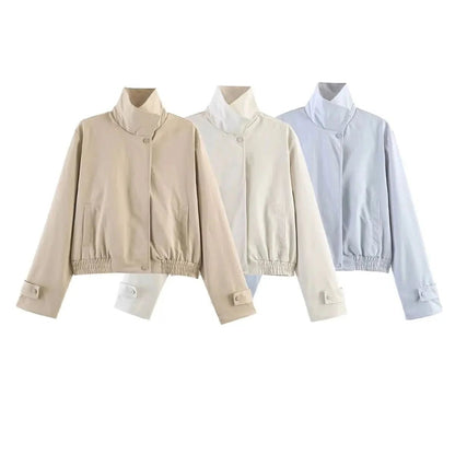 OLANE Asymmetrical Zip High Neck Jacket Light BlueSWomen's Coats & Jackets
