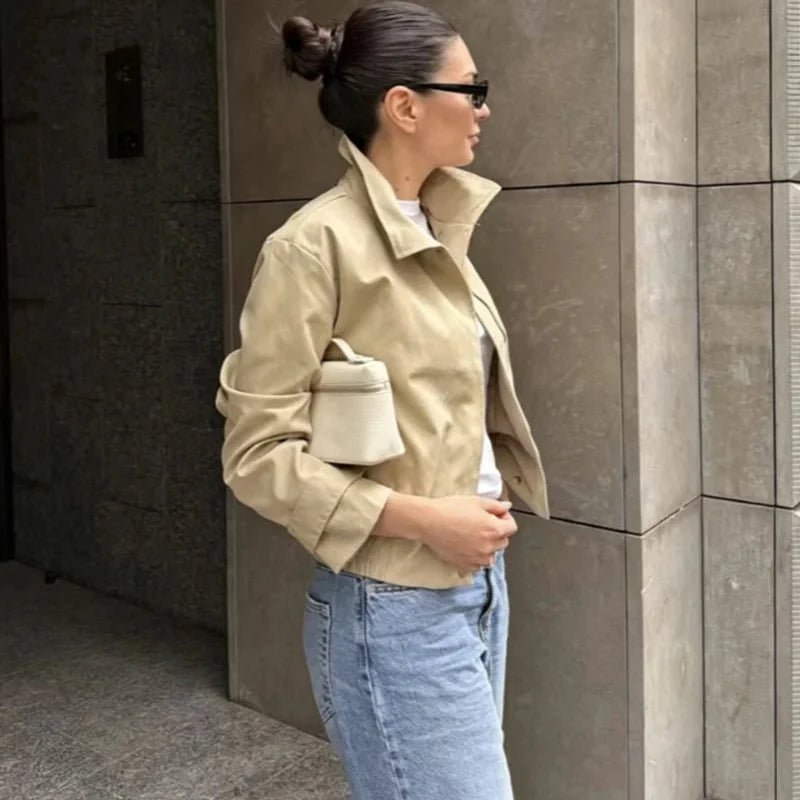 OLANE Asymmetrical Zip High Neck Jacket Light BlueSWomen's Coats & Jackets