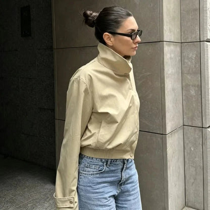 OLANE Asymmetrical Zip High Neck Jacket Light BlueSWomen's Coats & Jackets