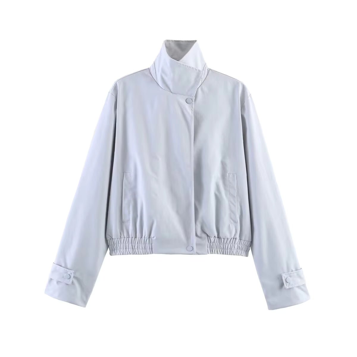 OLANE Asymmetrical Zip High Neck Jacket Light BlueSWomen's Coats & Jackets