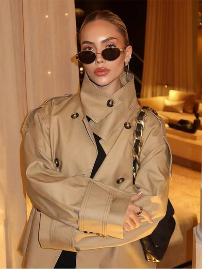 OLANE Beige Double Breasted Trench Coat BeigeMWomen's Coats & Jackets