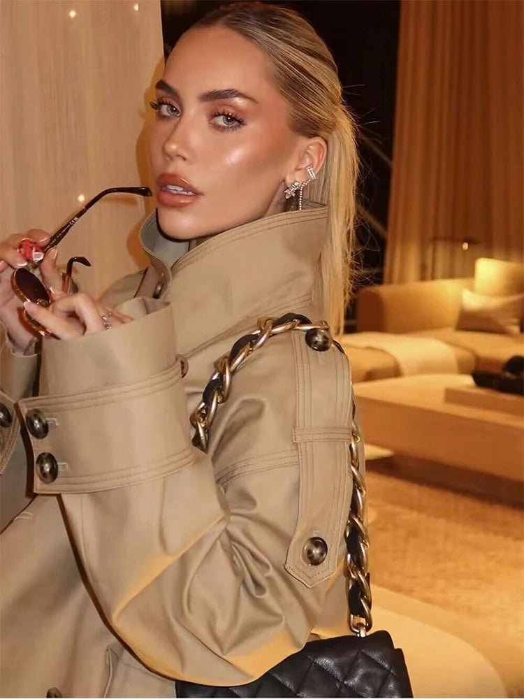 OLANE Beige Double Breasted Trench Coat BeigeMWomen's Coats & Jackets