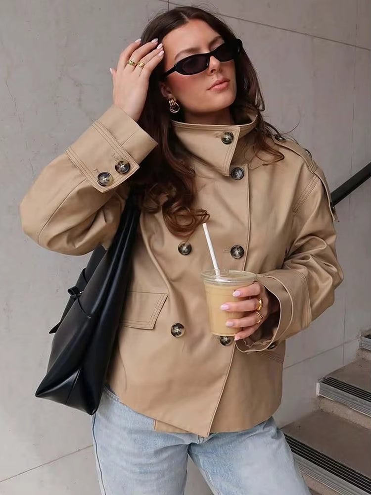 OLANE Beige Double Breasted Trench Coat BeigeSWomen's Coats & Jackets