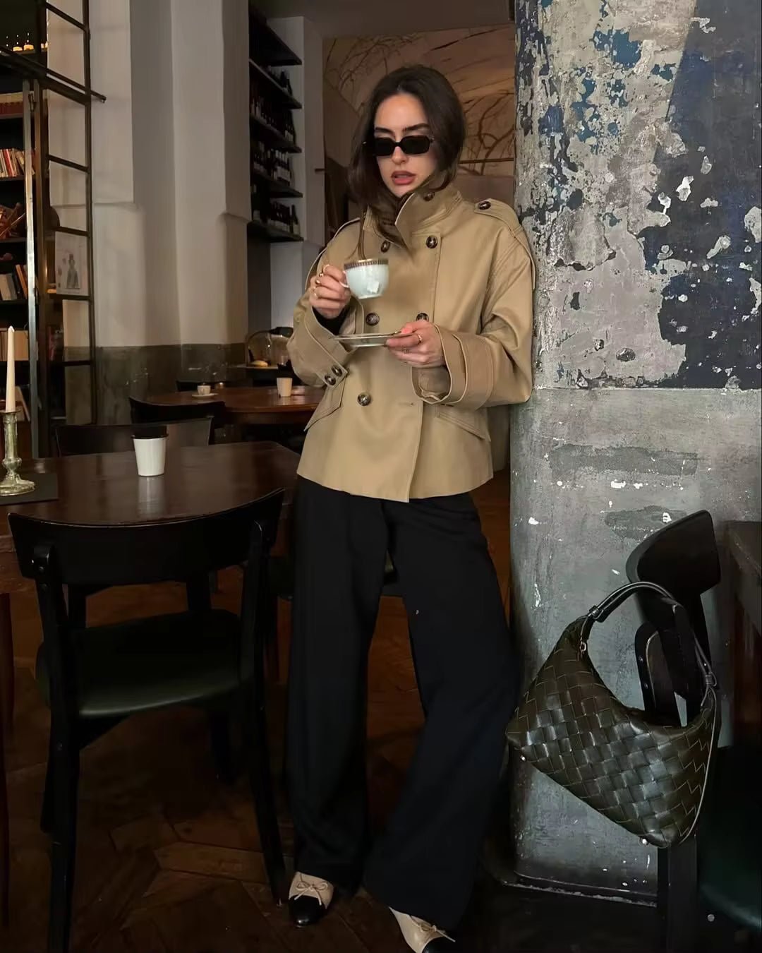 OLANE Beige Double Breasted Trench Coat BeigeXSWomen's Coats & Jackets