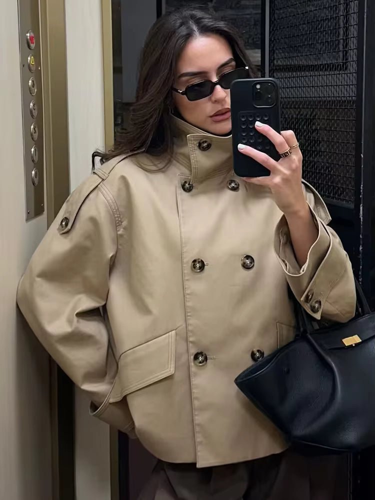 OLANE Beige Double Breasted Trench Coat BeigeXSWomen's Coats & Jackets