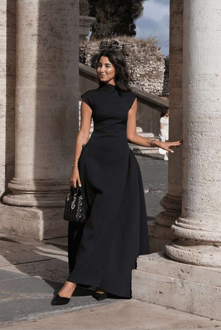 OLANE Black Fitted Mock-Neck Maxi Dress BlackXSWomen’s Dresses