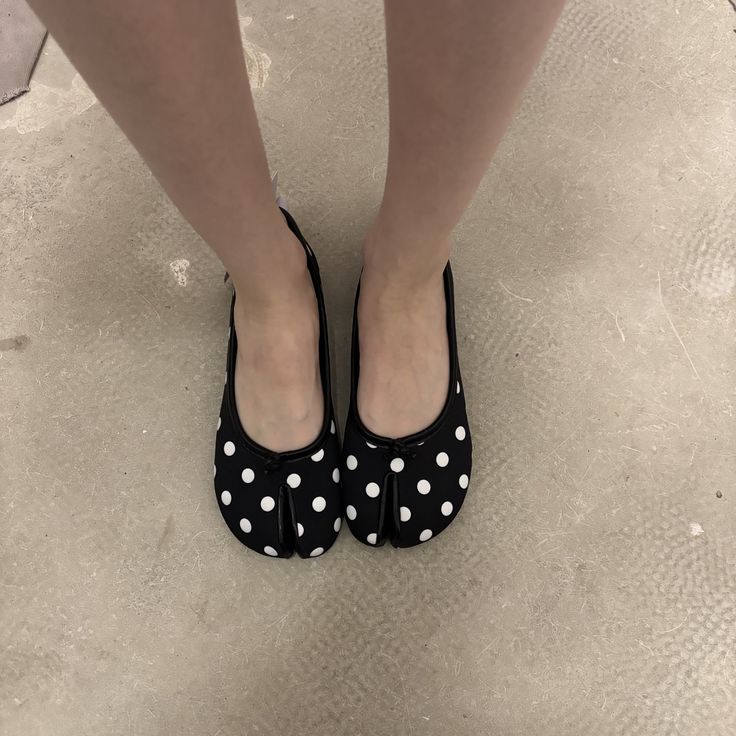 OLANE Bow Knot Split Toe Ballet Flats Black Polka Dots35Women's Shoes