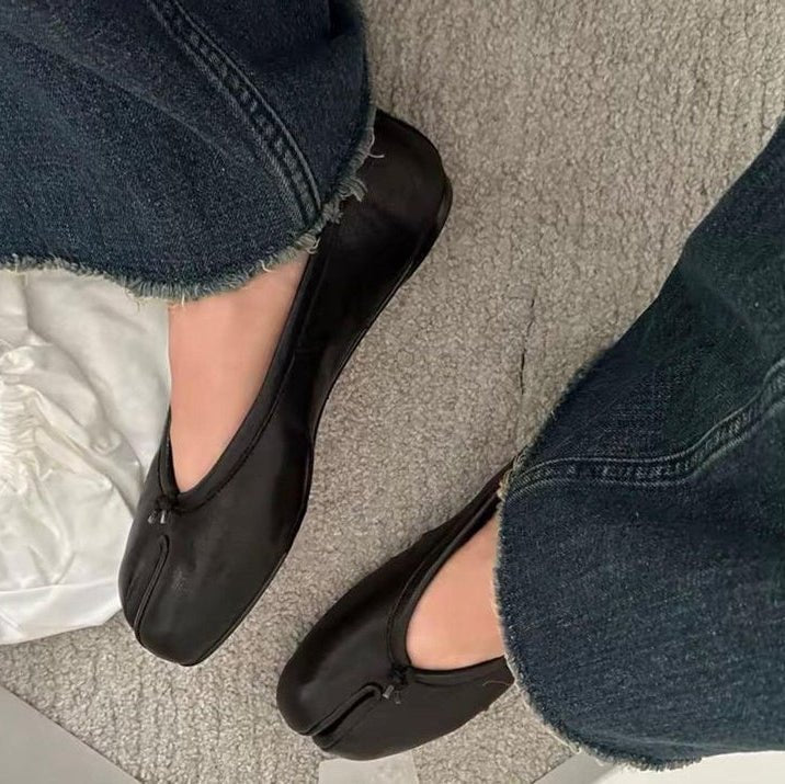 OLANE Bow Knot Split Toe Ballet Flats Black36Women's Shoes