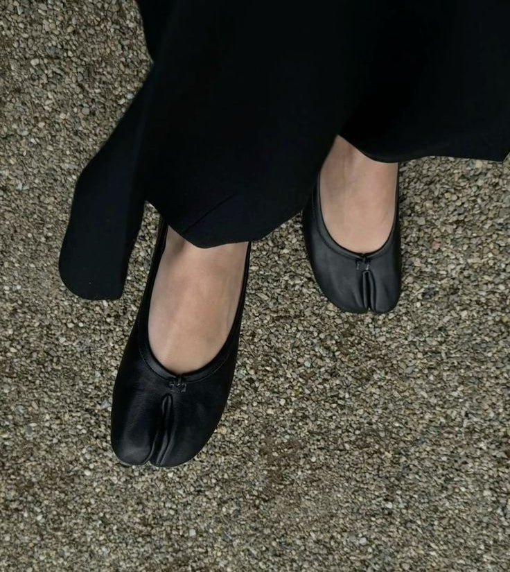 OLANE Bow Knot Split Toe Ballet Flats Black36Women's Shoes