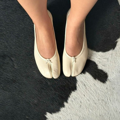 OLANE Bow Knot Split Toe Ballet Flats Brown35Women's Shoes