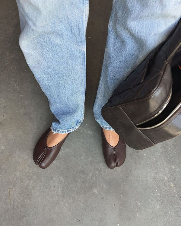 OLANE Bow Knot Split Toe Ballet Flats Brown37Women's Shoes