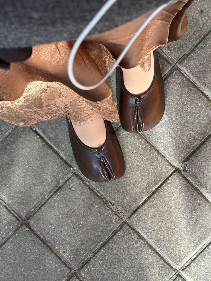 OLANE Bow Knot Split Toe Ballet Flats Brown37Women's Shoes